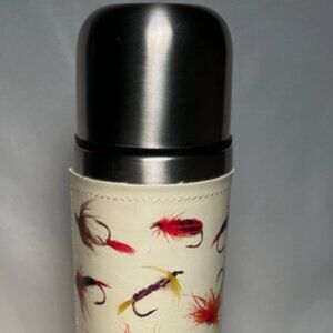 HOOK LINE & SINKER Fly Fishing Lure Wrapped Stainless Thermos Flask 16 oz GUC